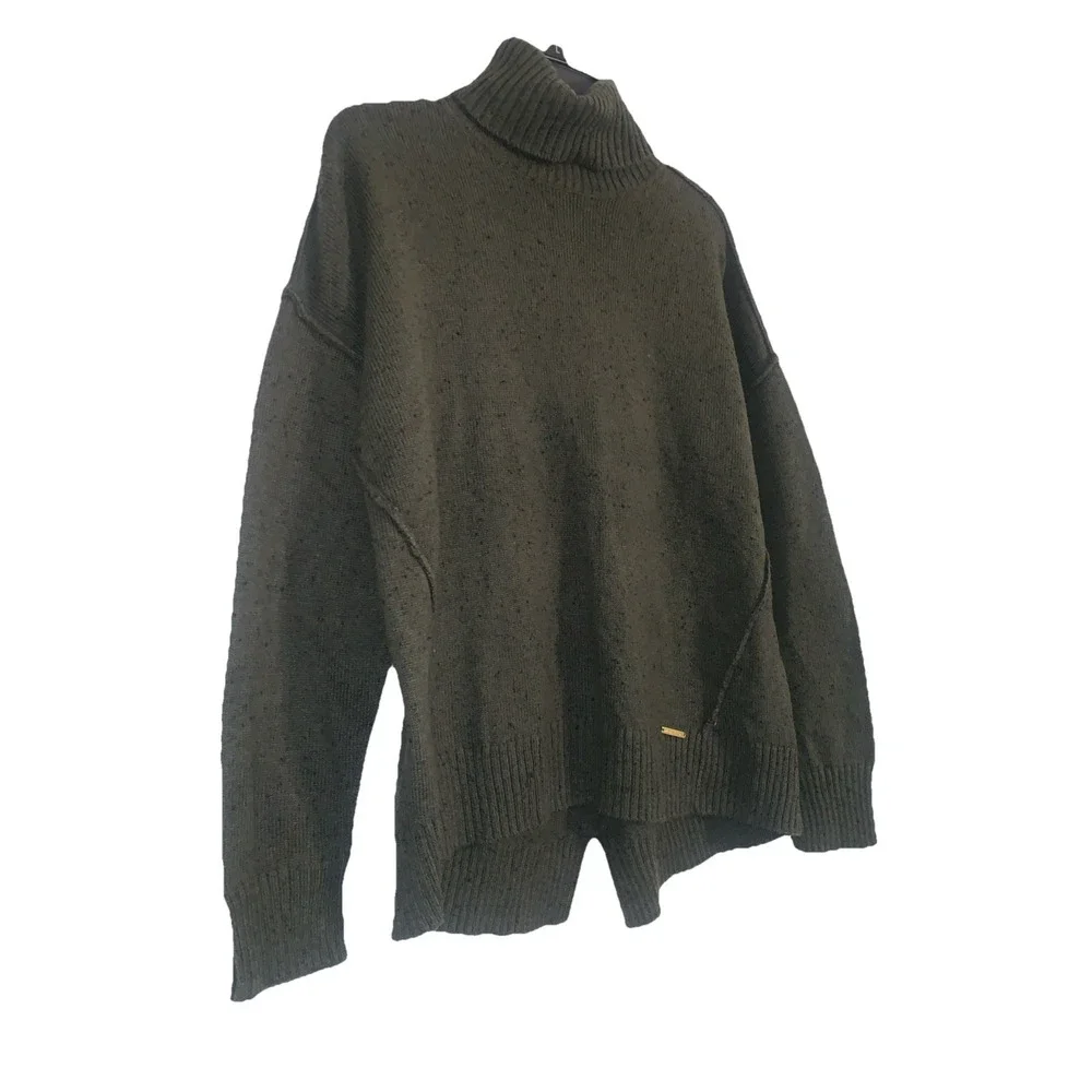 Michael Michael Kors Sweater Women L Olive Green Turtleneck Knit Logo Wool Blend
